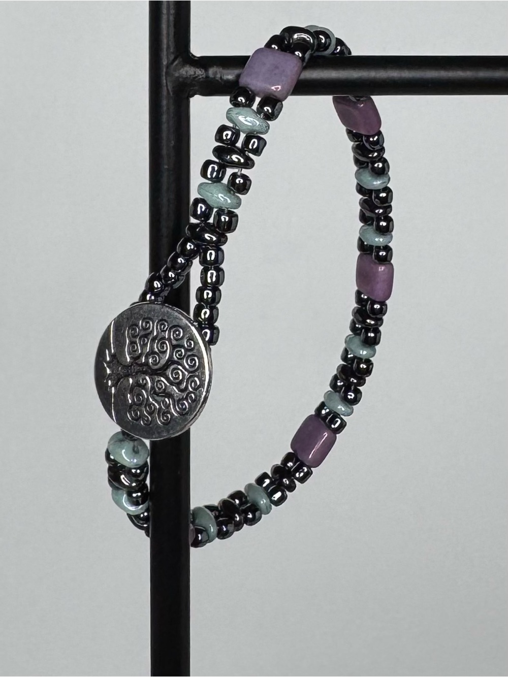 Hand Made CzechMate & SuperDuo Hematite Beaded Wrap Bracelet Lavender 6.75” NWT - Picture 7 of 11